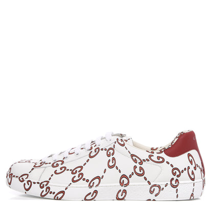 Gucci Calfskin GucciGhost Print Mens Ace Sneakers 12 White Hibiscus Red 1 of 9