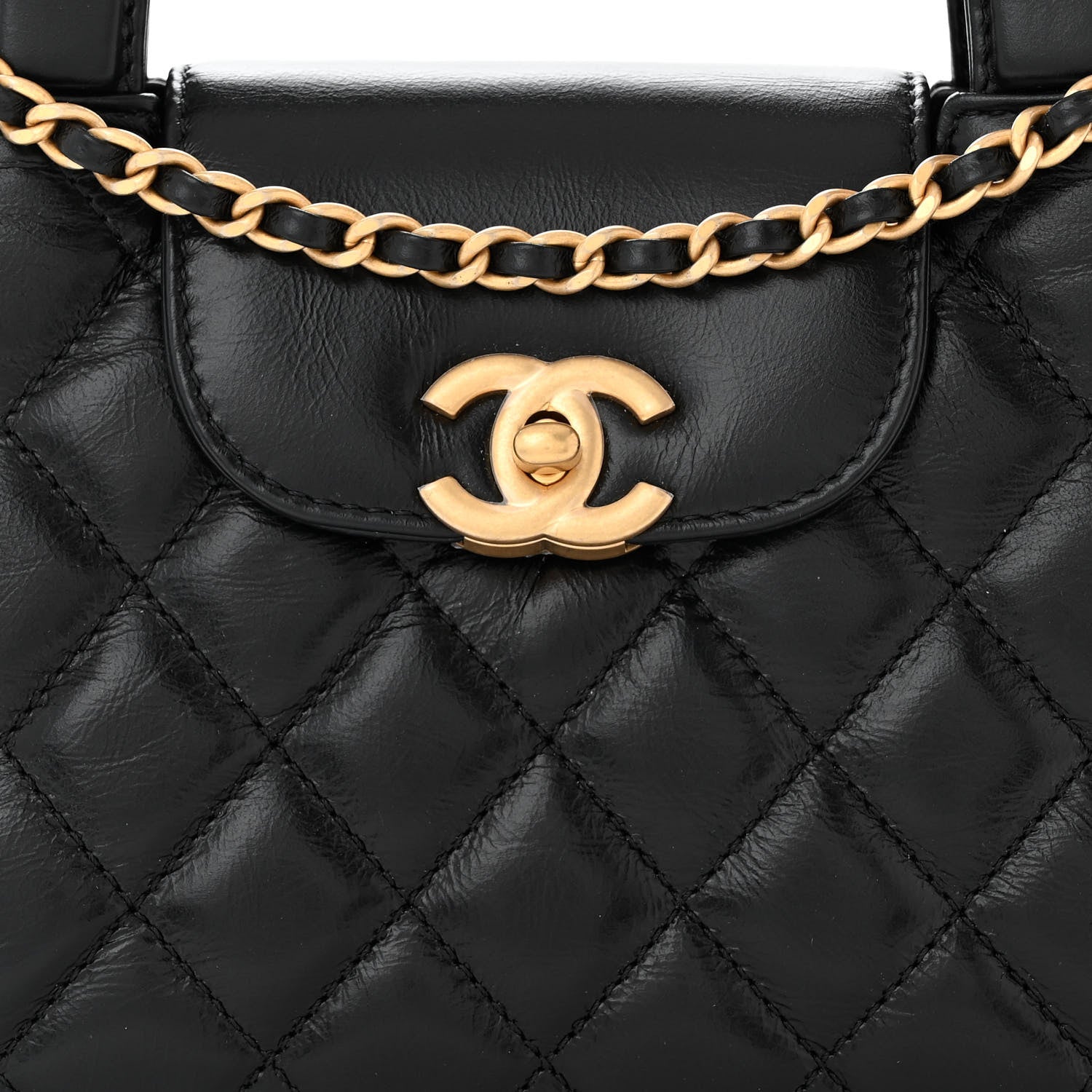 Chanel Shiny Aged Calfskin Quilted Nano Kelly Shopper Black 8 of 11