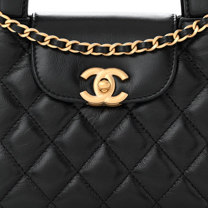 Chanel Shiny Aged Calfskin Quilted Nano Kelly Shopper Black 8 of 11