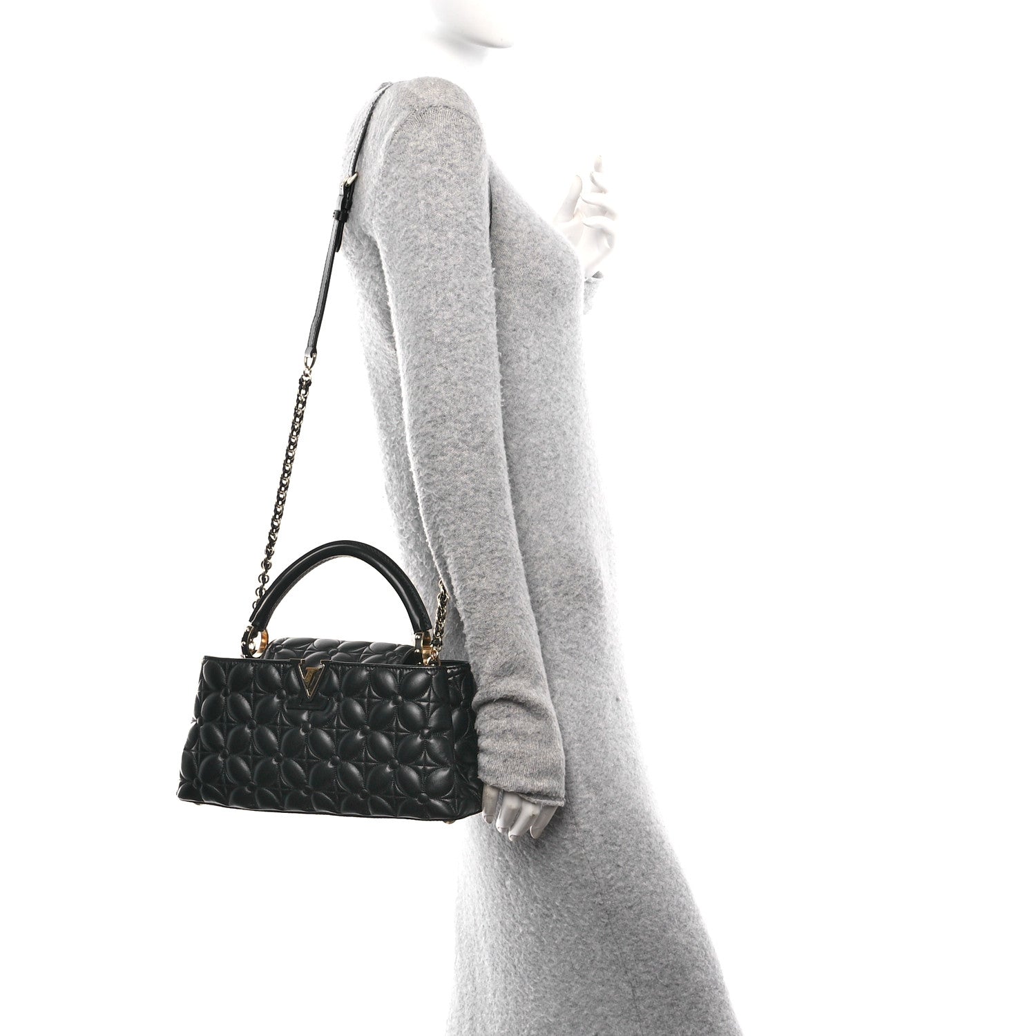 Louis Vuitton Lambskin Quilted Flower Capucines East West MM Black 3 of 9