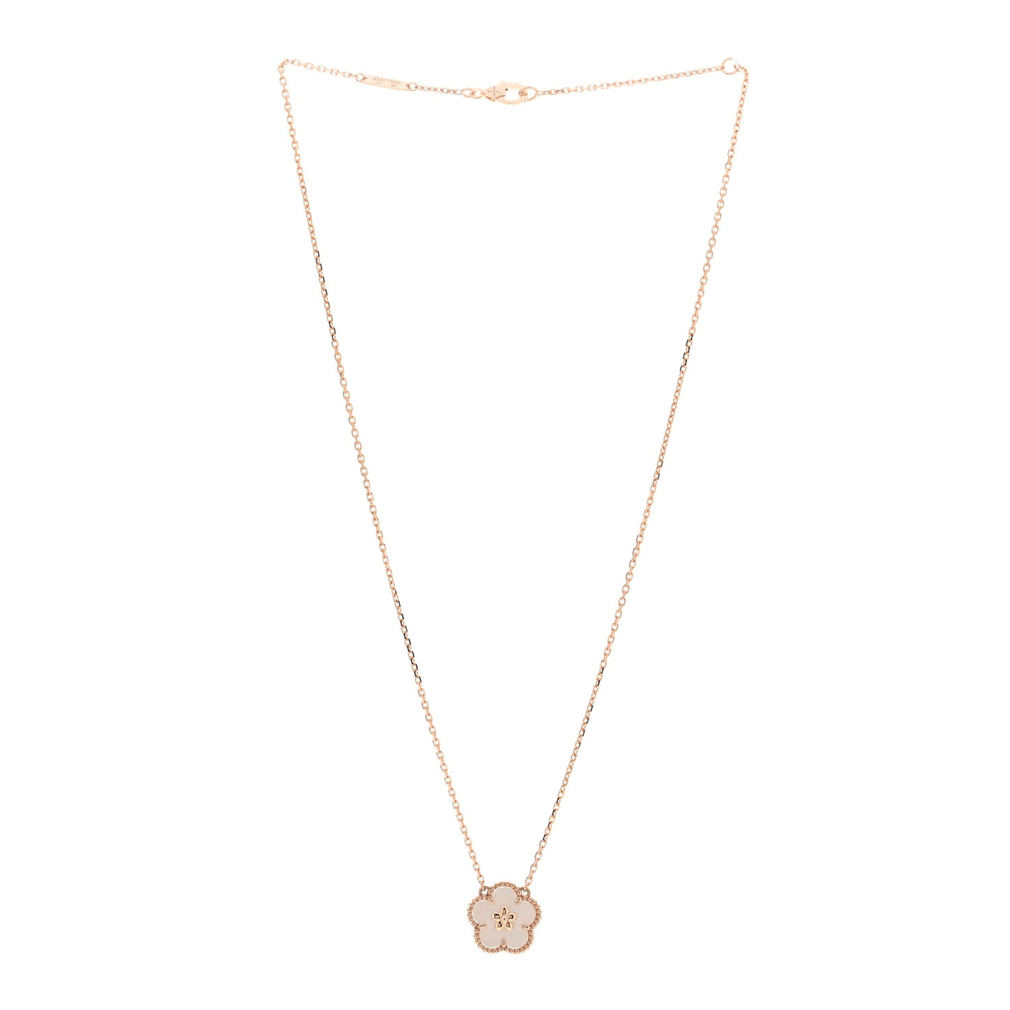 18K Rose Gold Mother Of Pearl Lucky Spring Plum Blossom Necklace