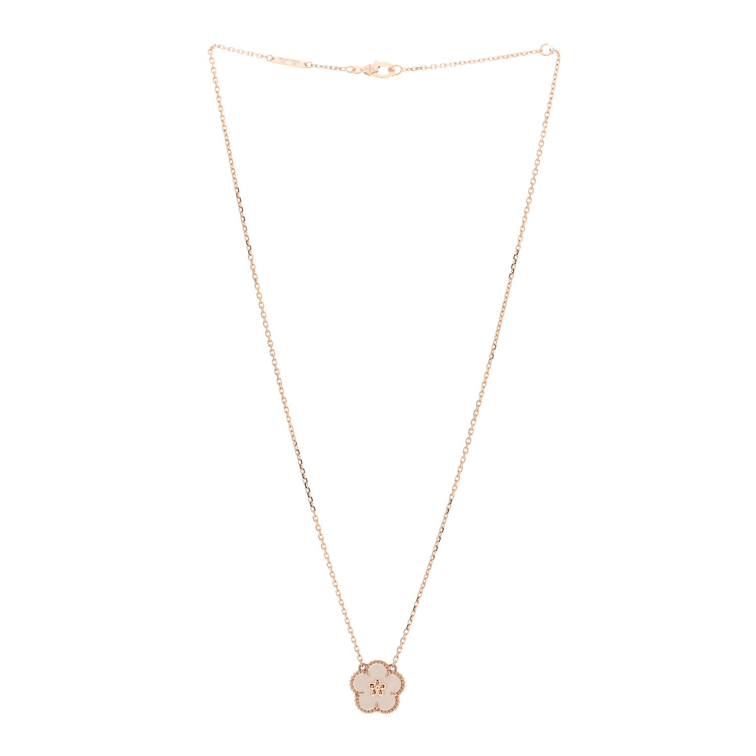 Van Cleef & Arpels 18K Rose Gold Mother Of Pearl Lucky Spring Plum Blossom Necklace 3 of 5