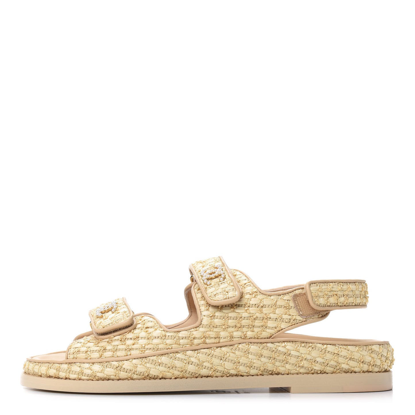 Braided Fabric Velcro Dad Sandals 40 Beige