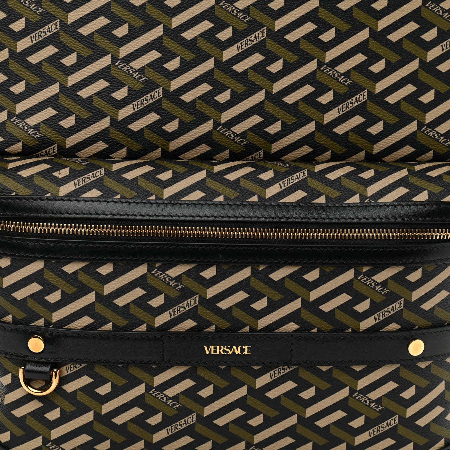 Versace Coated Canvas Calfskin La Greca Signature Backpack Black Khaki 7 of 10