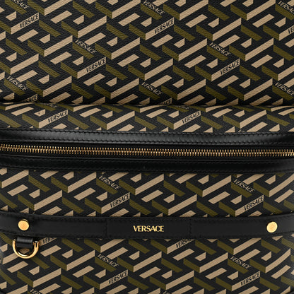 Versace Coated Canvas Calfskin La Greca Signature Backpack Black Khaki 7 of 10