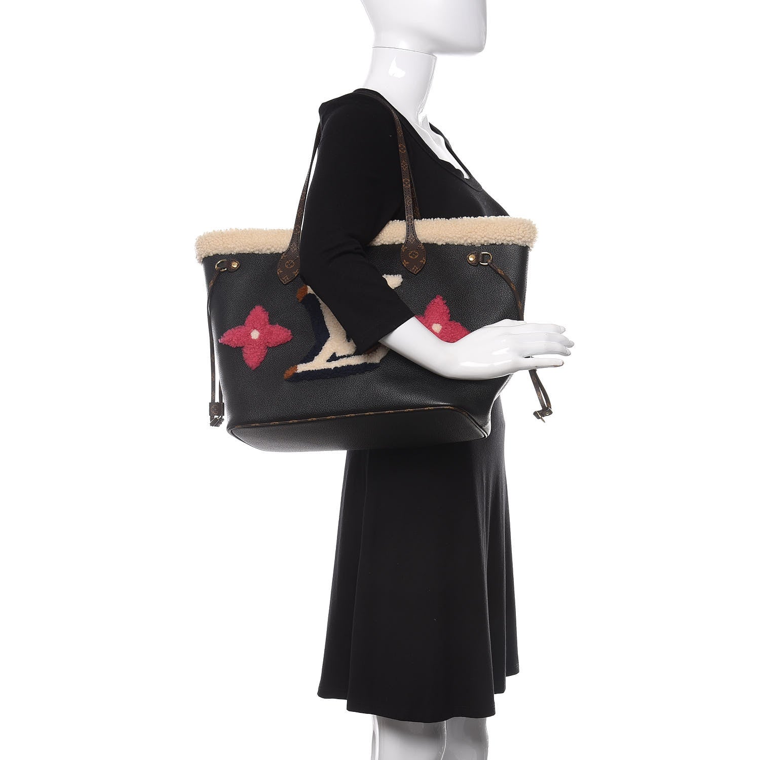 Louis Vuitton Calfskin Monogram Teddy Neverfull MM Black 2 of 10