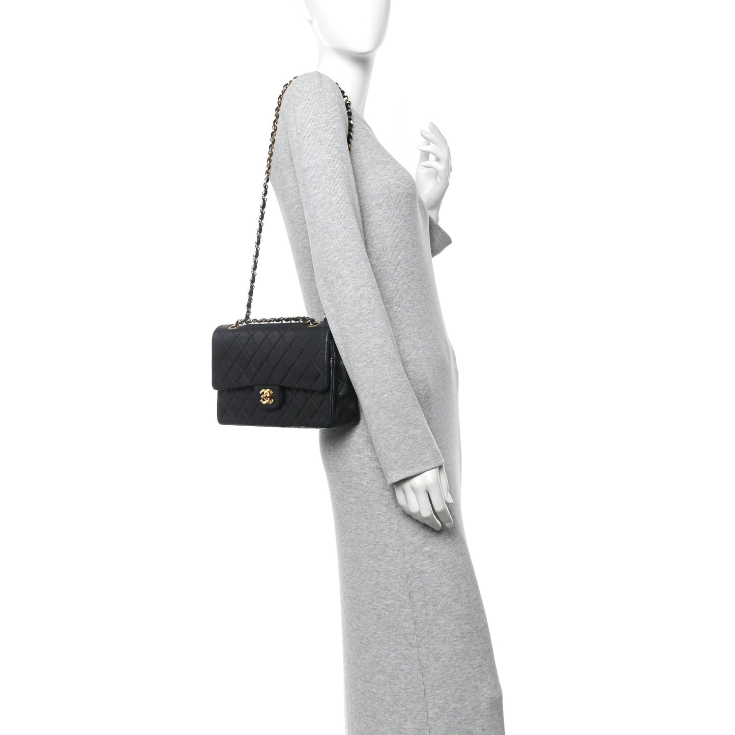 Lambskin Quilted Medium Double Flap Black