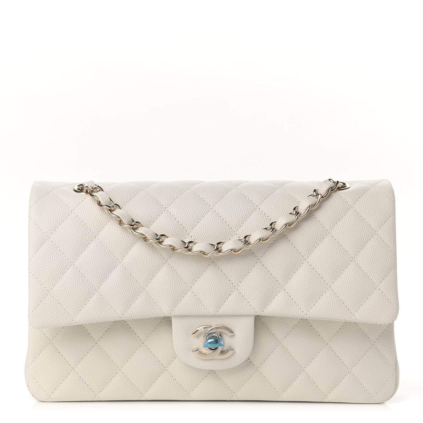 Caviar Quilted Medium Double Flap White