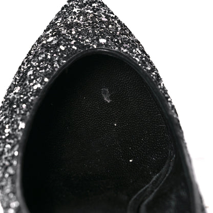 Saint Laurent Charlotte Glitter Point-toe Kitten-Heel Pumps 36 Black 9 of 9