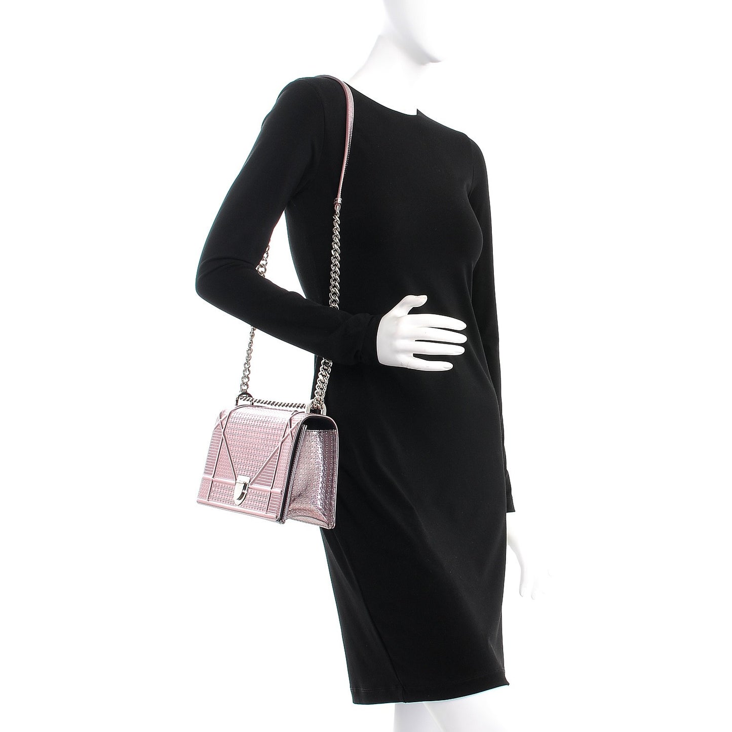 Metallic Patent Micro-Cannage Medium Diorama Flap Bag Pink