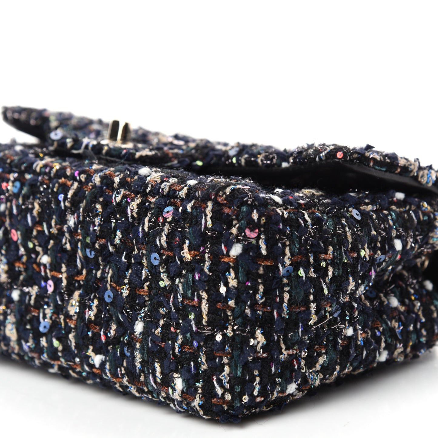 Glittered Tweed Quilted Mini Rectangular Flap Navy Blue Mulitcolor