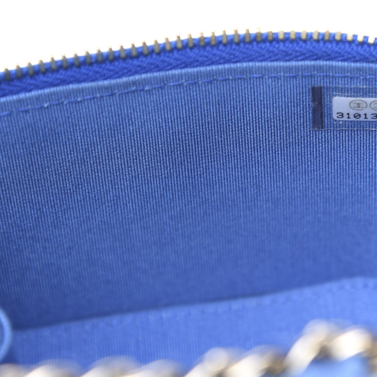 Raffia Jute Striped Mini Vanity Case With Chain Blue Beige