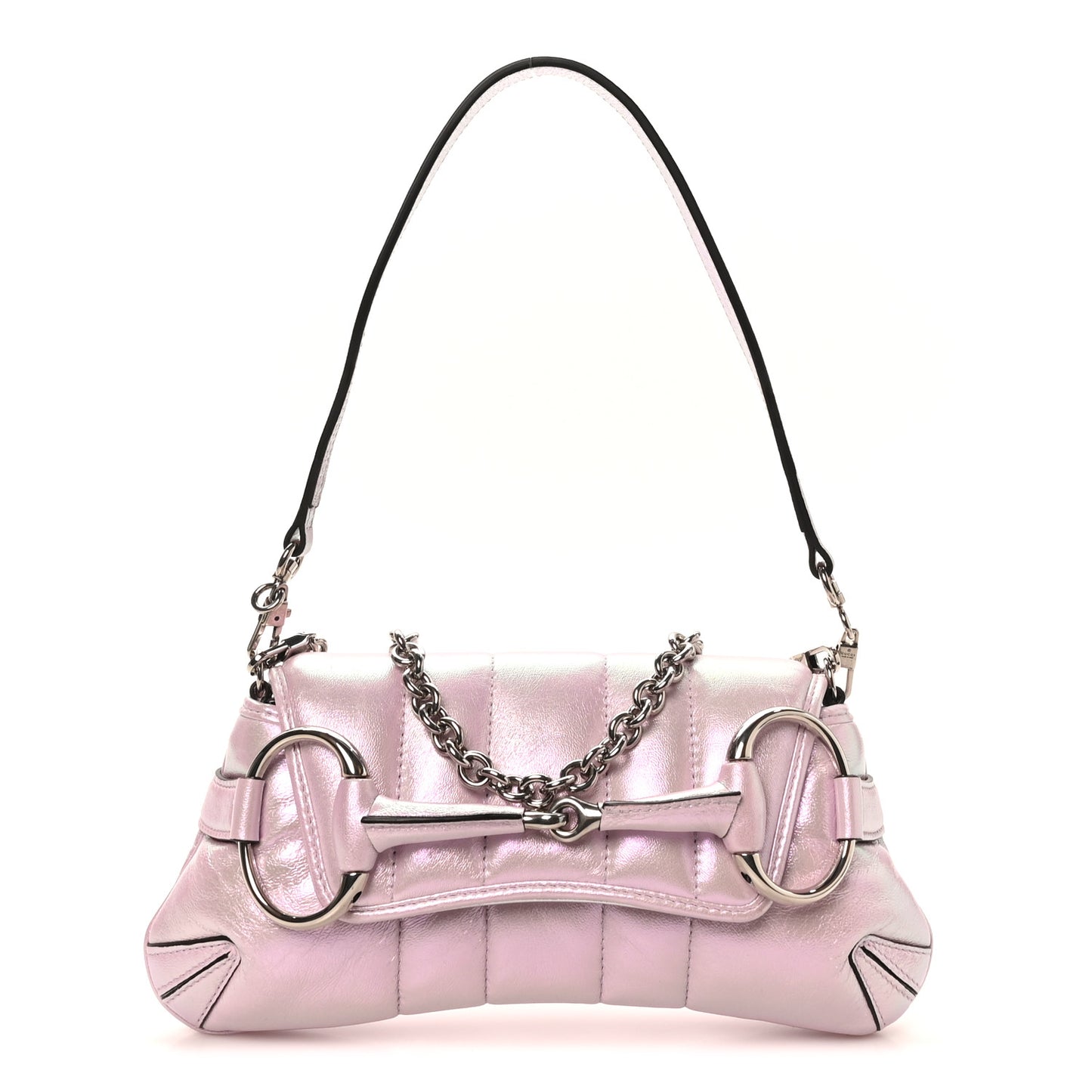 Iridescent Nappa Vertical Matelasse Small Maxi Horsebit Chain Shoulder Bag Escape Pink