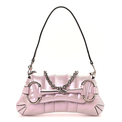Gucci Iridescent Nappa Vertical Matelasse Small Maxi Horsebit Chain Shoulder Bag Escape Pink 1 of 10
