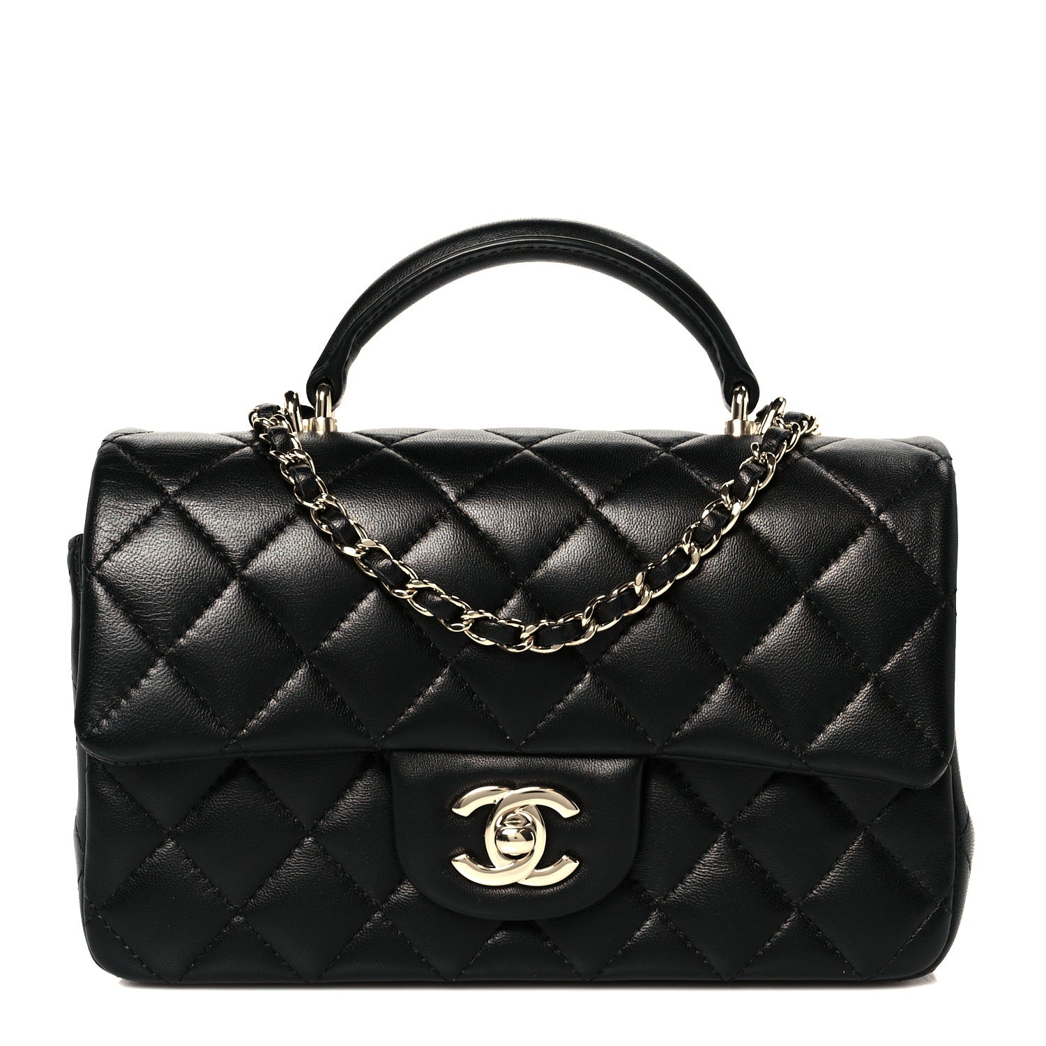 Chanel Lambskin Quilted Mini Top Handle Rectangular Flap Black 1 of 12