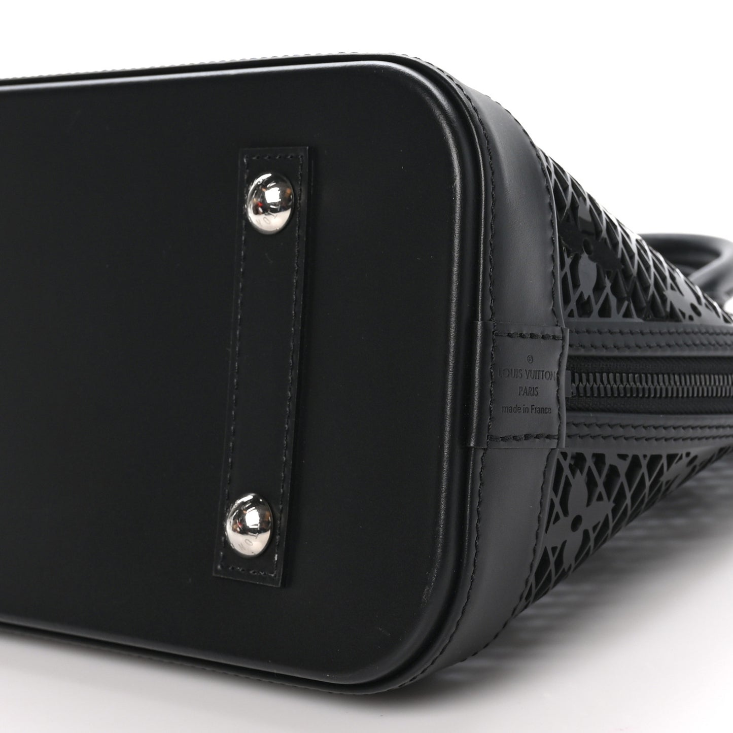 Patent Calfskin Laced Monogram Alma PM Black