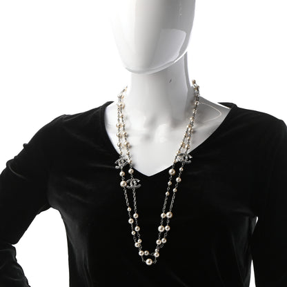 Chanel Pearl Baguette Crystal CC Long Necklace Silver 2 of 5
