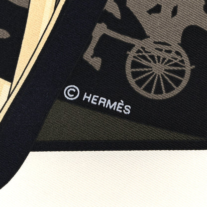 Hermes Silk Paris Qui Roule Scarf 70 White Vert Loden Etoupe 3 of 4