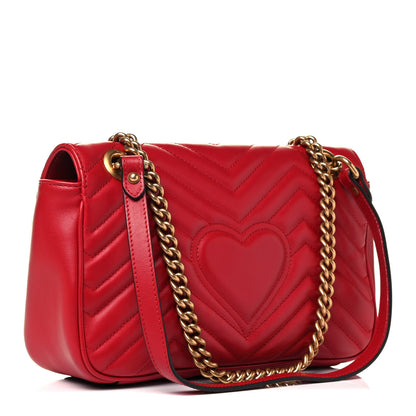 Gucci Calfskin Matelasse Small GG Marmont Shoulder Bag Hibiscus Red 2 of 4