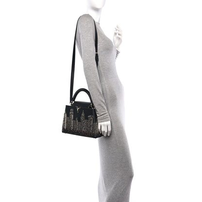 Louis Vuitton Calfskin Karung Beaded 57th Street NYC Skyline Capucines BB Black 3 of 10