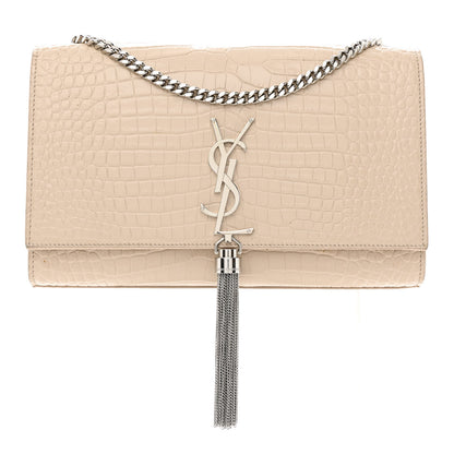 Saint Laurent Calfskin Crocodile Embossed Medium Classic Monogram Kate Tassel Satchel Nude Powder 1 of 12