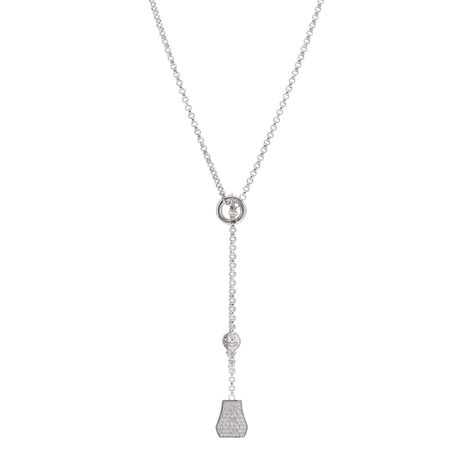Hermes 18K White Gold Diamond PM Kelly Clochette Necklace 1 of 5