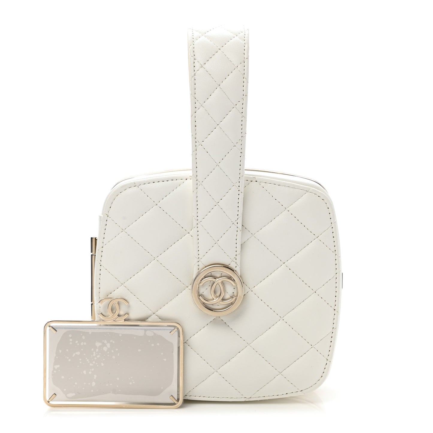 Lambskin Minaudiere Vanity With Handle White