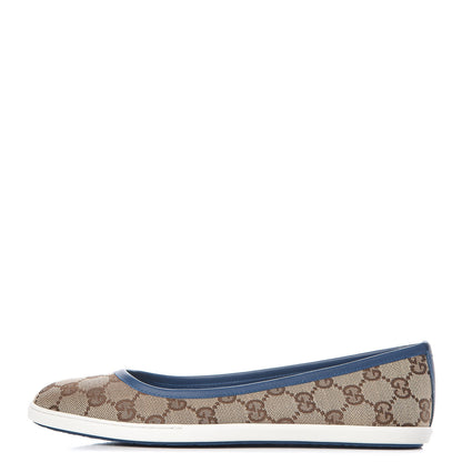 Gucci Monogram Miro Soft Calfskin Ballet Flats 37 Beige Ebony Blue 1 of 9