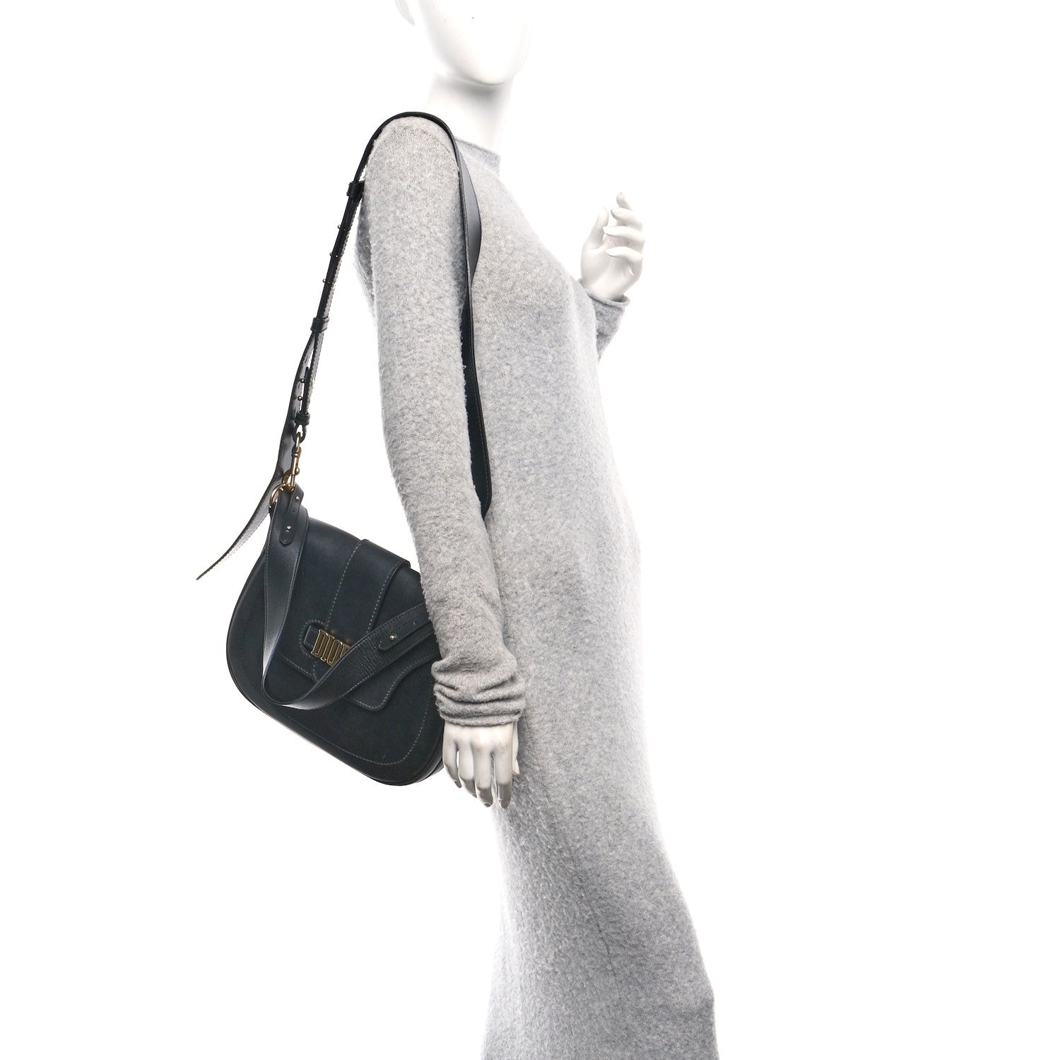Christian Dior Calfskin D Fence Saddle Bag Black 1855406