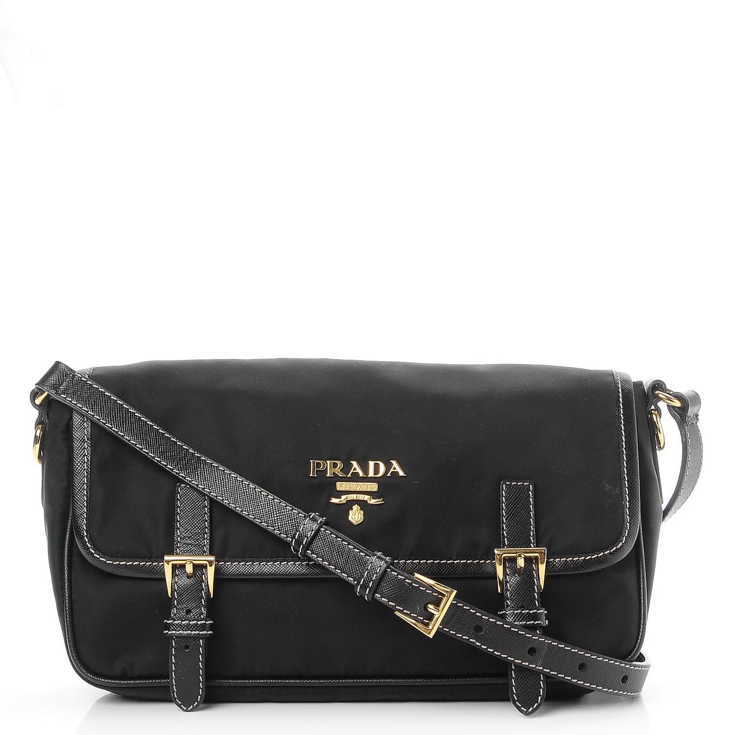 Tessuto Nylon Saffiano Small Messenger Bag Black