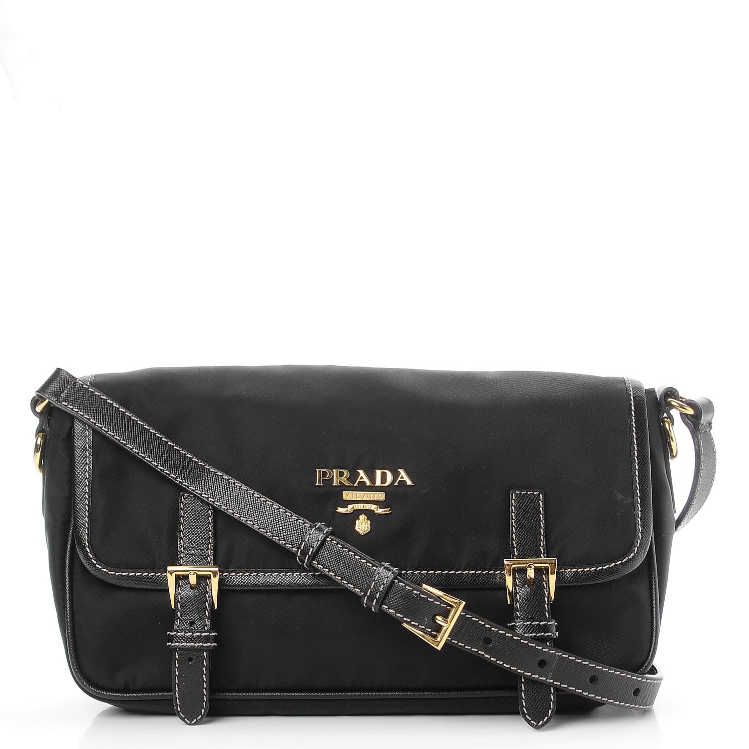 Prada Tessuto Nylon Saffiano Small Messenger Bag Black 1 of 8