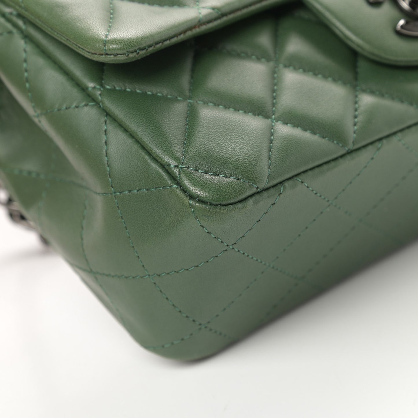 Lambskin Quilted Mini Rectangular Flap Green