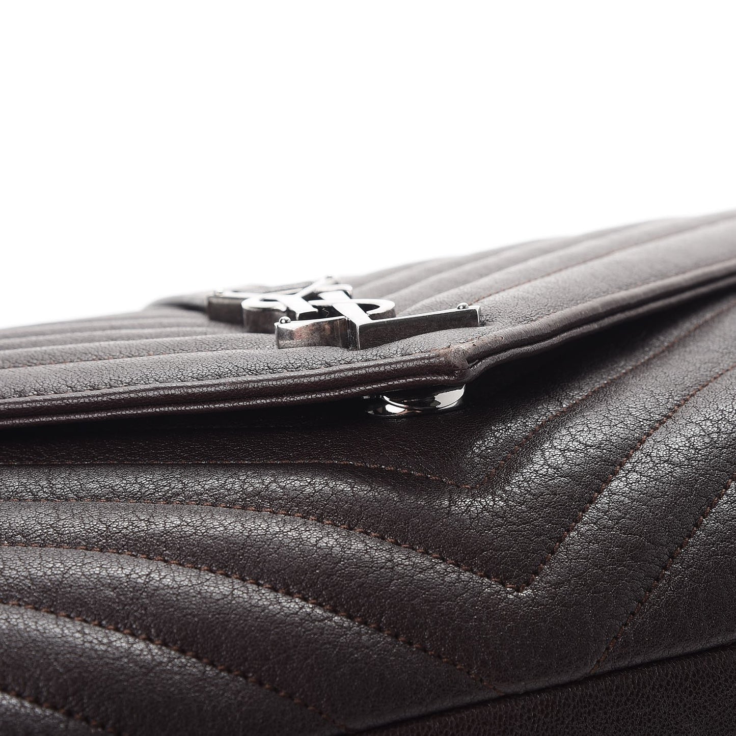 Sheepskin Matelasse Chevron Monogram Large College Satchel Black Tulip