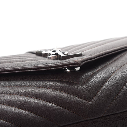 Saint Laurent Sheepskin Matelasse Chevron Monogram Large College Satchel Black Tulip 16 of 17