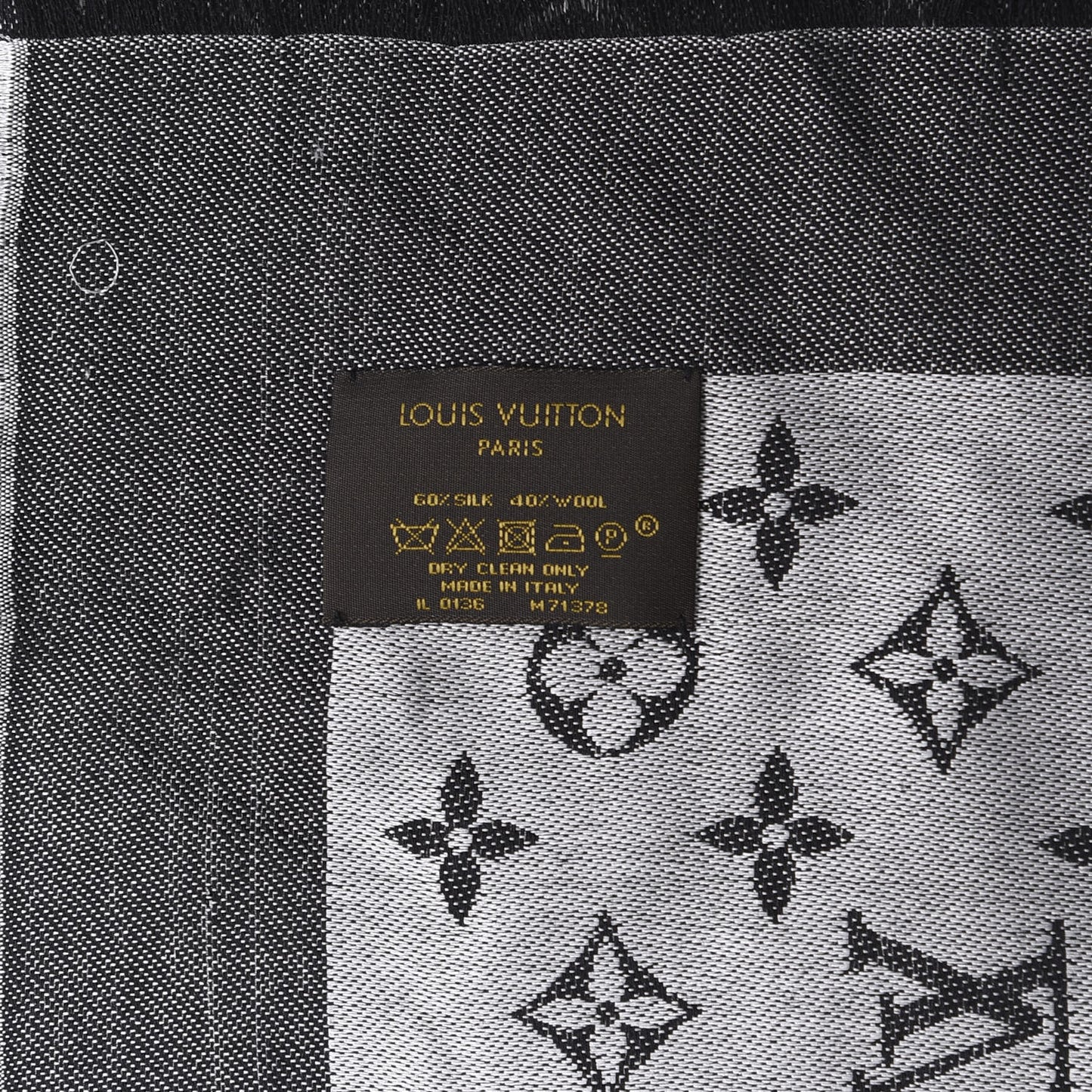 Silk Wool Monogram Denim Shawl Black