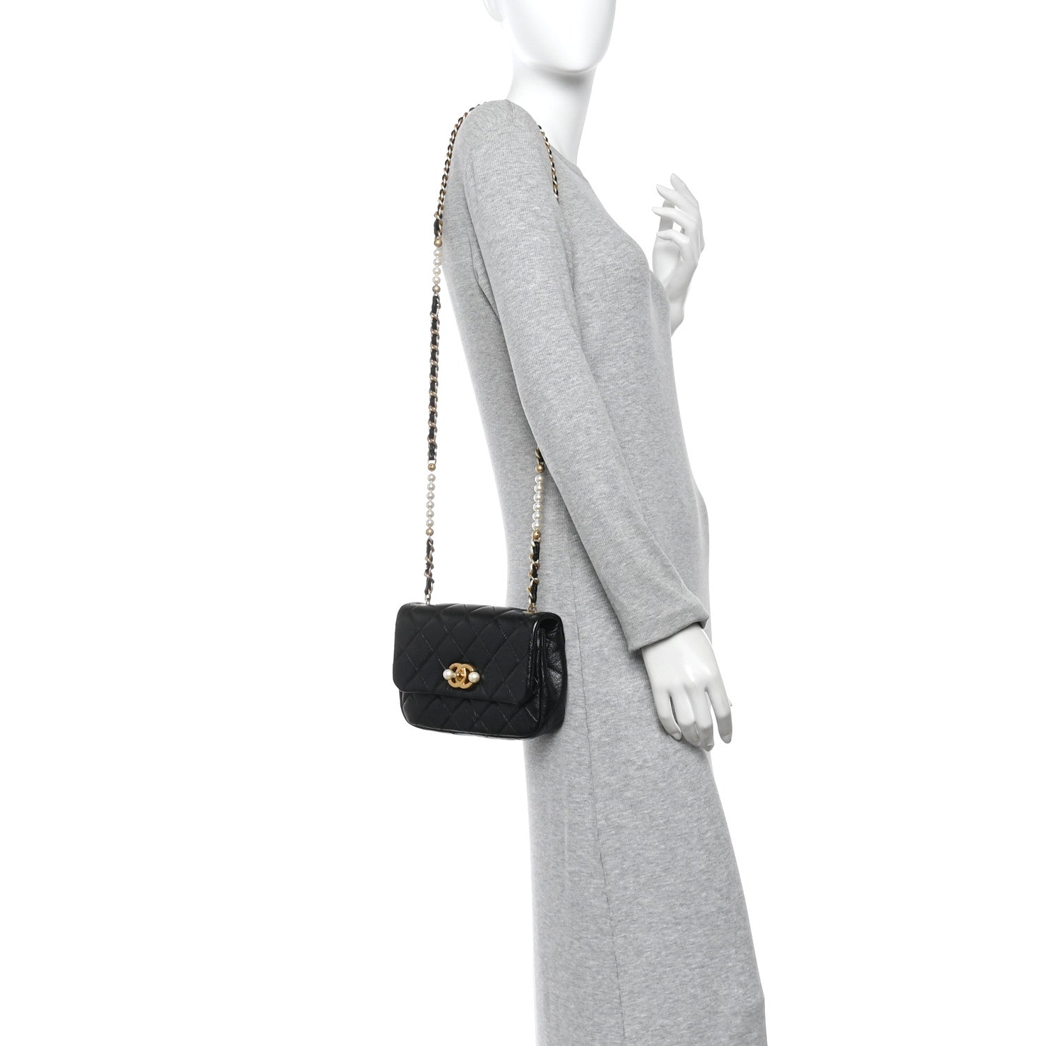 Chanel Glazed Calfskin Quilted Mini Pearl Side Flap Black 2 of 13