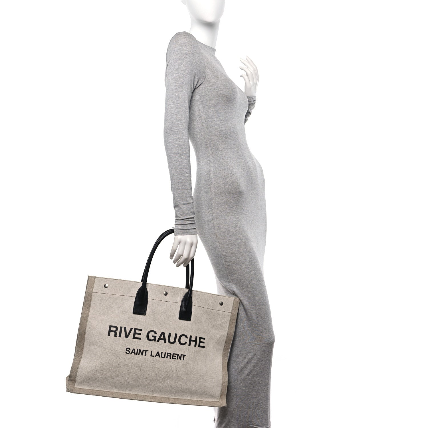 Saint Laurent Linen Calfskin Rive Gauche Tote Optic White 2 of 10