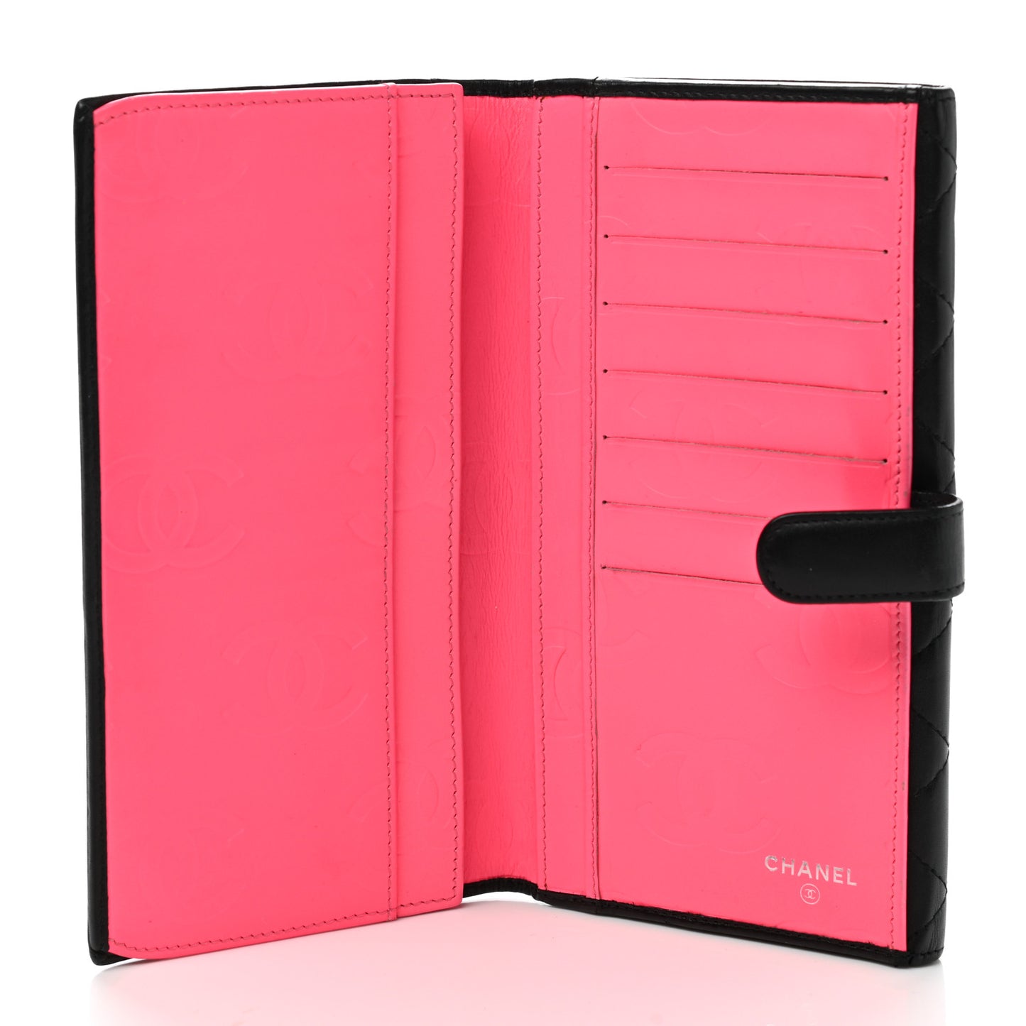 Calfskin Quilted Cambon Long Double Wallet Black