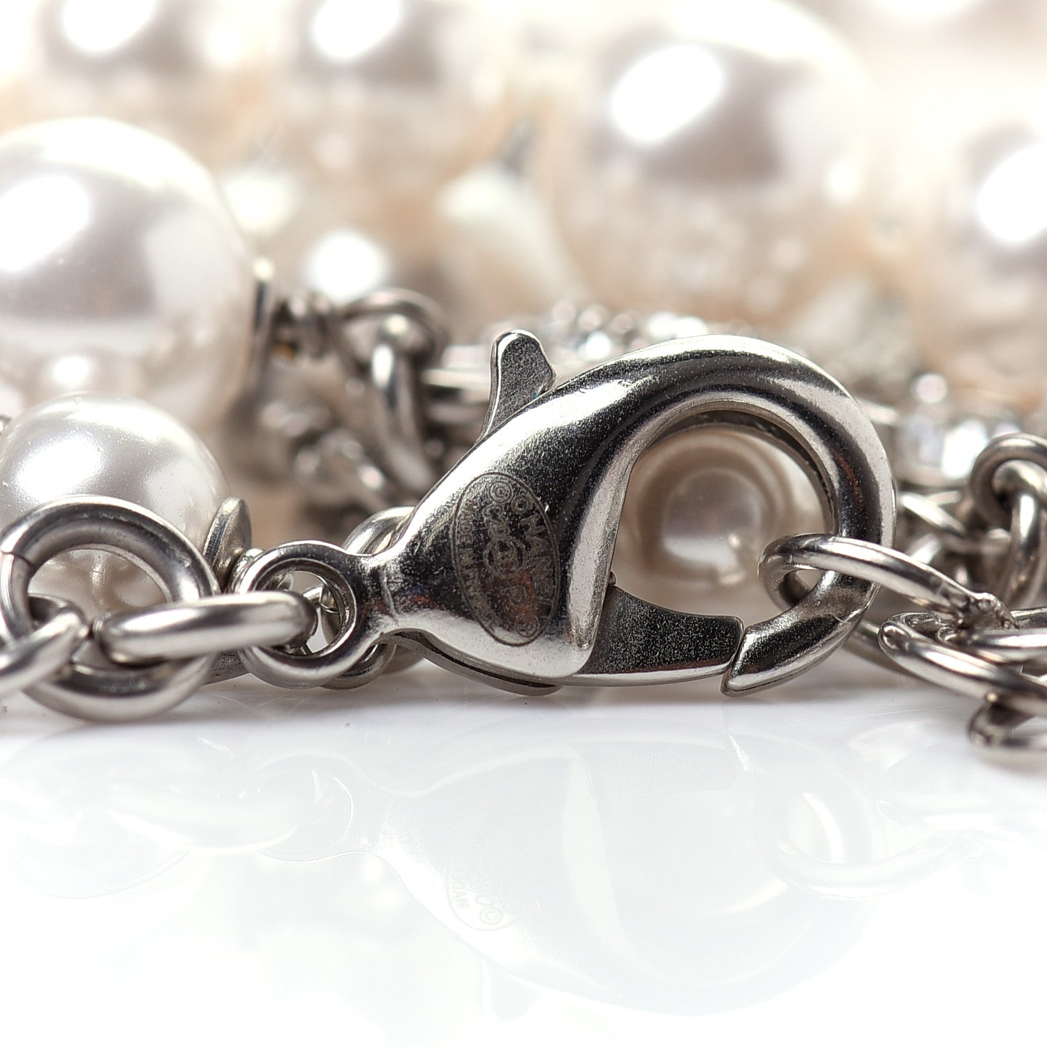 Chanel Crystal Pearl CC Necklace Silver 7 of 8