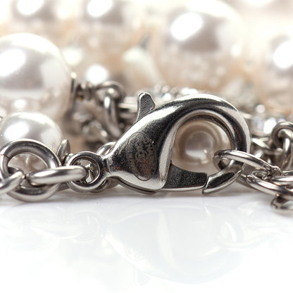 Chanel Crystal Pearl CC Necklace Silver 7 of 8