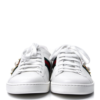 Gucci Calfskin Web Pearl Studded Womens Ace Sneakers 40.5 White 2 of 6