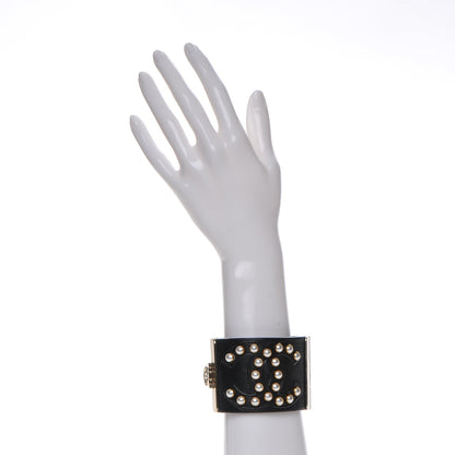Chanel Lambskin Calfskin Pearl CC Cuff Bracelet Black Gold 2 of 8