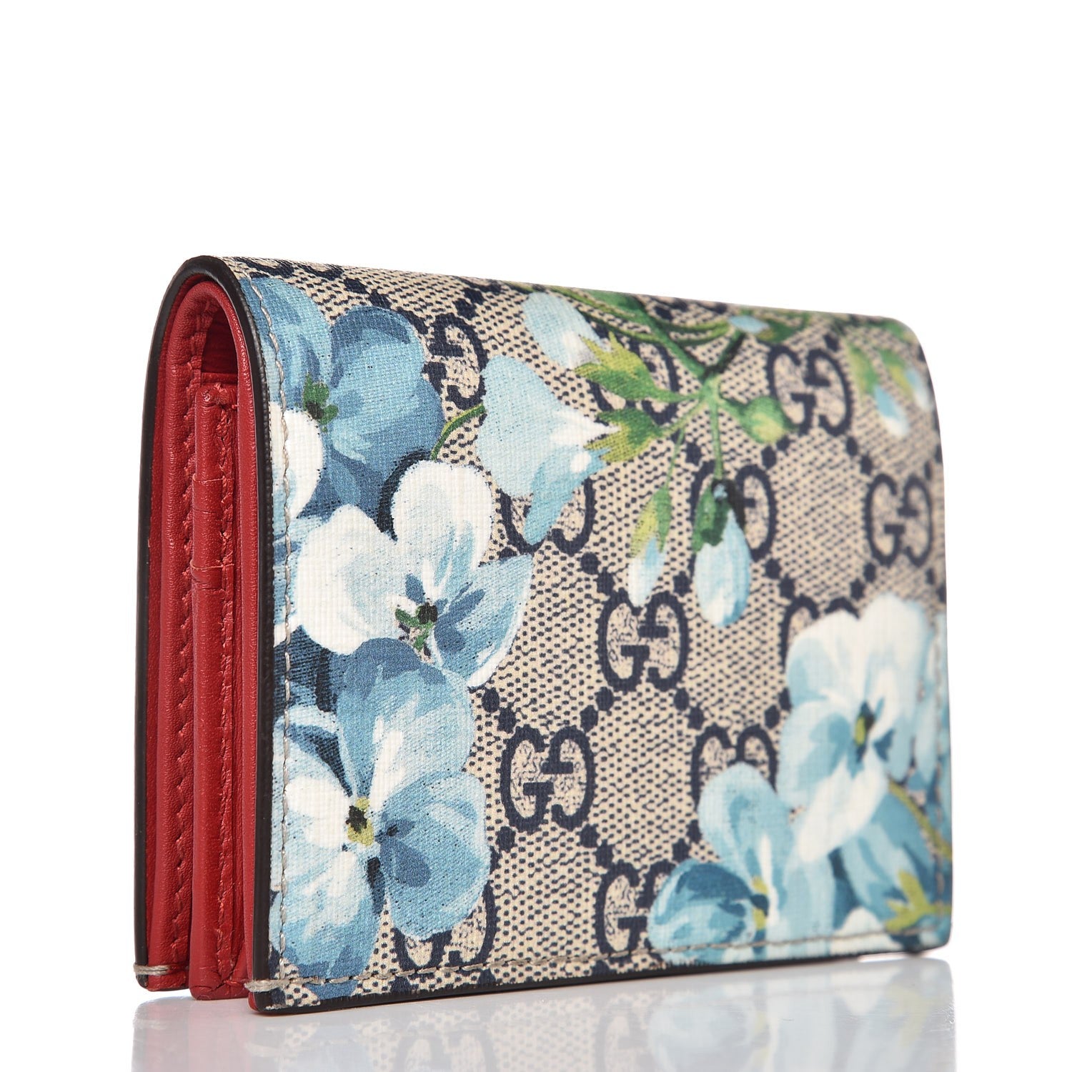 Gucci GG Supreme Monogram Blooms Card Case Beige Blue Navy Hibiscus Red 3 of 7