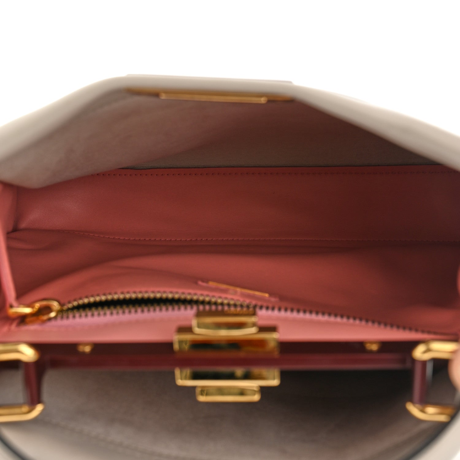 Fendi Vitello Seta Shiny Nappa Medium Peekaboo Iconic Satchel Grigio Polvere Bois de Rose 5 of 12