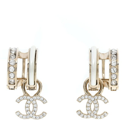 Chanel Crystal CC Hoop Drop Earrings Gold Pearly White 1 of 5