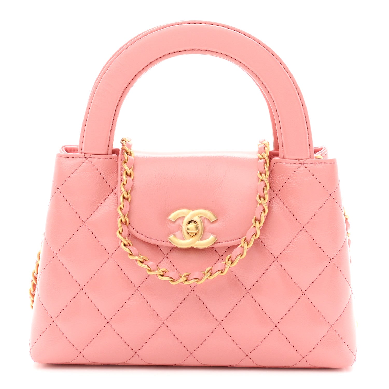 Chanel Shiny Aged Calfskin Quilted Nano Kelly Shopper Coral Pink 1 of 10