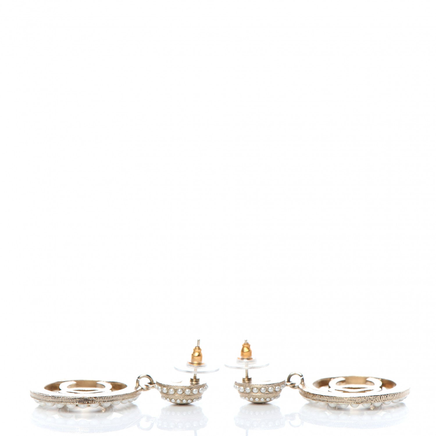 Chanel Pearl CC Drop Earrings Light Gold 3 of 5