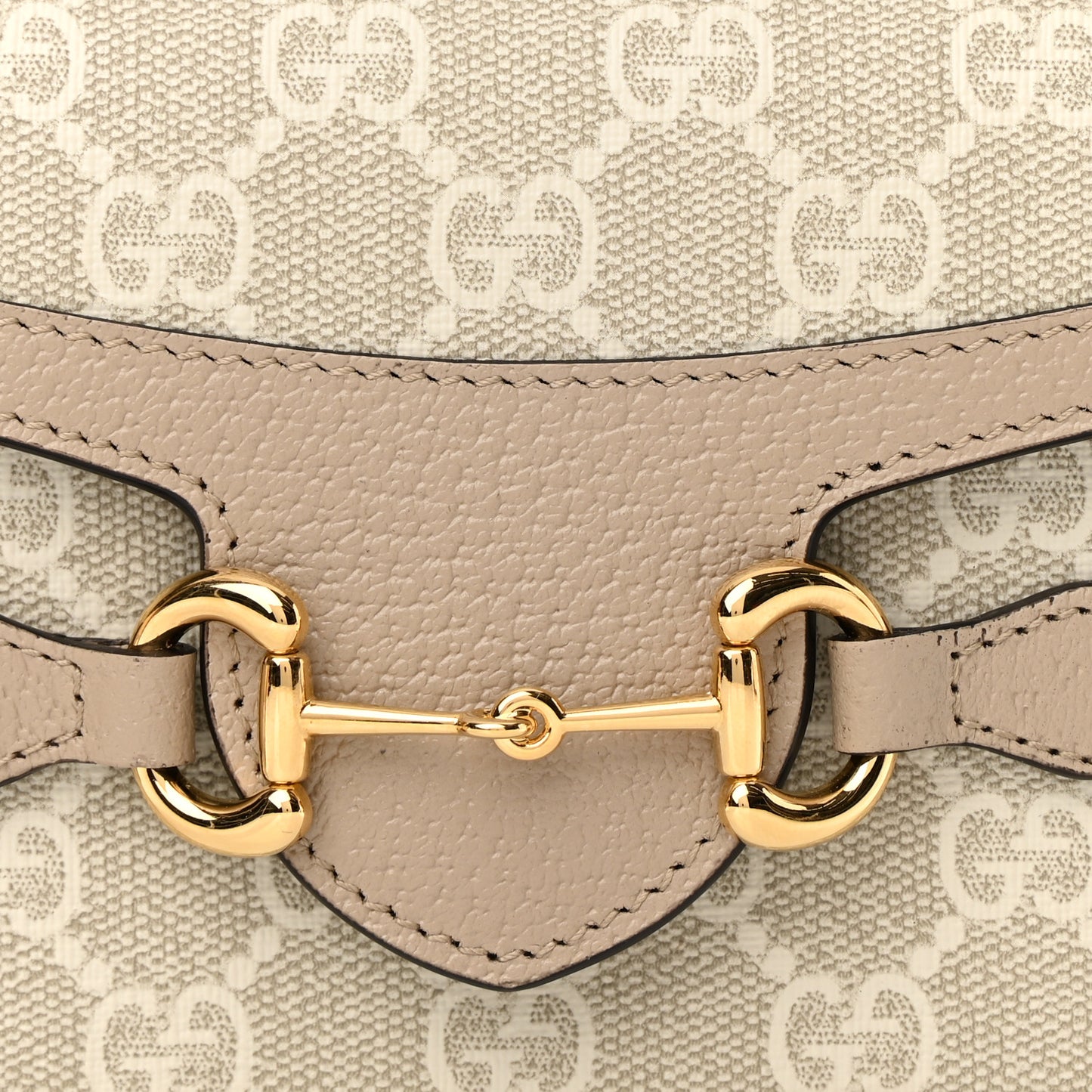 GG Supreme Monogram Textured Dollar Calfskin Mini Horsebit 1955 Shoulder Bag Beige Mystic White Oatmeal