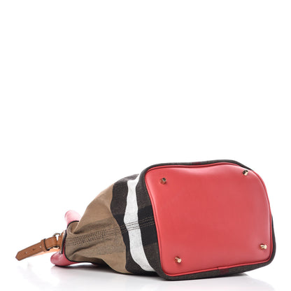 Burberry Grainy Calfskin Canvas Mega Check Medium Ashby Tassel Hobo Pink Azalea 5 of 11