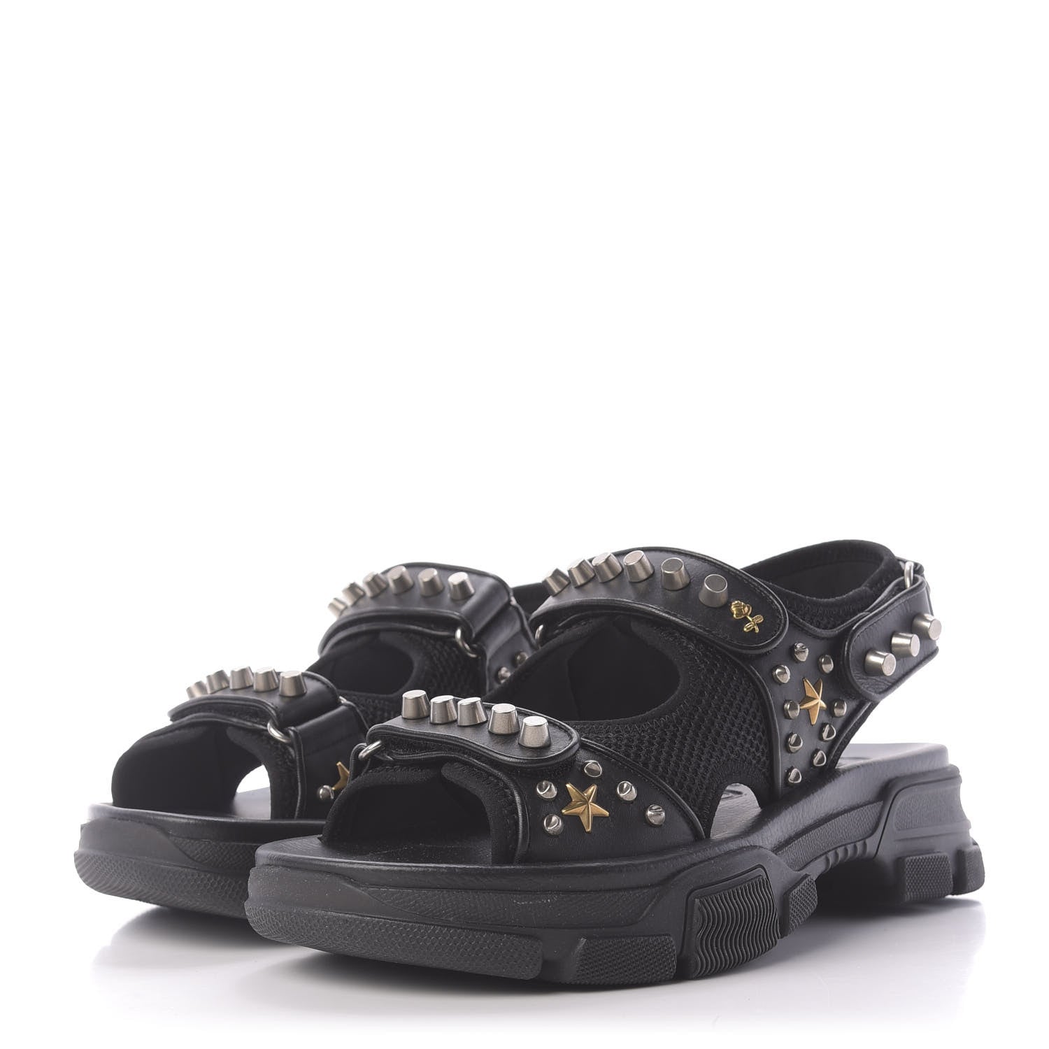 Gucci Nappa Mesh Studded Mens Aguru Sandals 7 Black 3 of 10